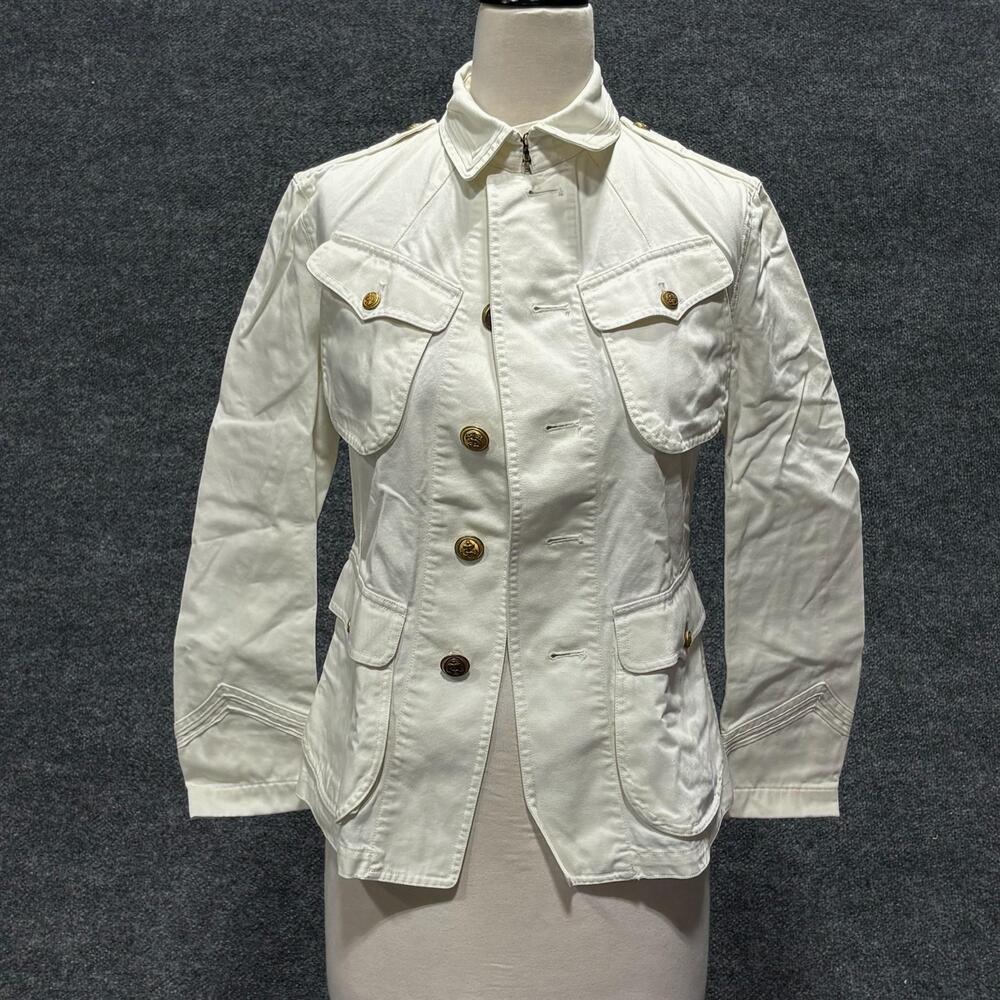 RRL Ralph Lauren Jacket Womens Small White Utility Safari Military Field Cotton